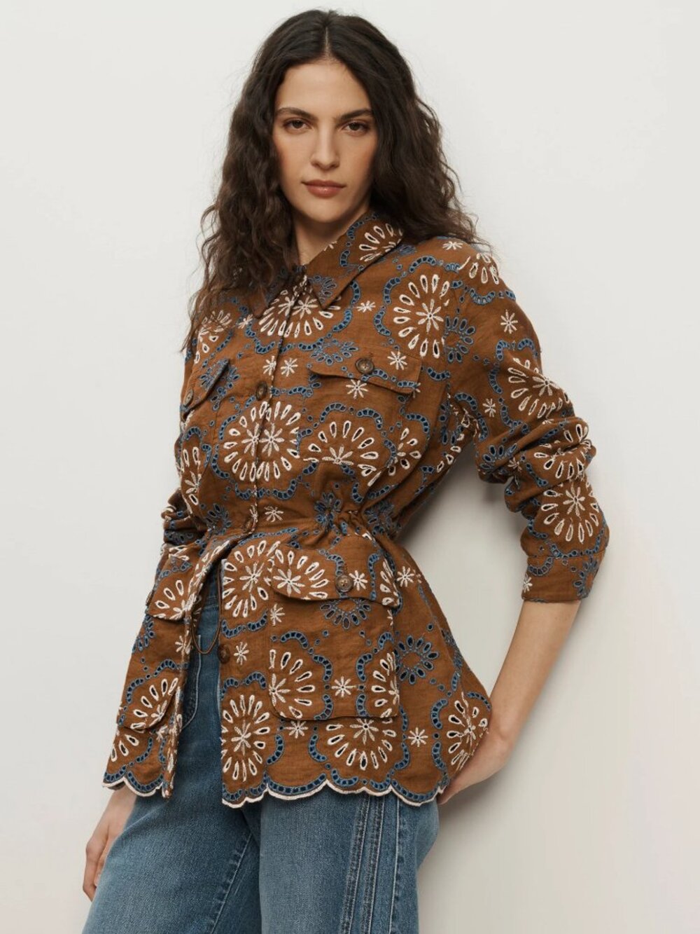Veronica Beard Kiki Brown Linen Boho Jacket Embroidered Size 8 New Tag $598